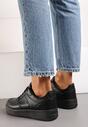 Sneakers Negri Inchidere cu Siret din Piele Ecologica Talpa Groasa Perforata Marunt Loeda