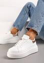 Sneakers Albi-Șampanie cu Inserție Sclipitoare și Pietre Strass la Șireturi Wineta