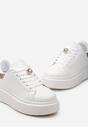 Sneakers Albi-Șampanie cu Inserție Sclipitoare și Pietre Strass la Șireturi Wineta