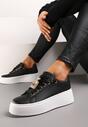 Sneakers Negri cu Pandantiv Metalic cu Strasuri pe Sireturi Edosa