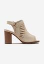Sandale bej Peep Toe cu toc și decupaje decorative cu cataramă Riavia