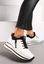 Biało-Czarne Sznurowane Sneakersy na Niskiej Platformie z Ozdobnym Suwakiem Alirapa
