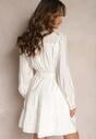 Biała Rozkloszowana Sukienka z Koronkowymi Wstawkami i Wiązaniem w Talii Padria