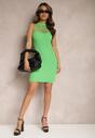 Zielona Prążkowana Sukienka Mini z Ażurowym Dekoltem Emmily