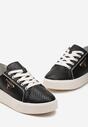 Czarne Skórzane Sneakersy z Perforacją i Metalicznymi Wstawkami Dernia