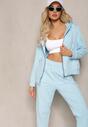 Bleumarin Compleu Trening din Bumbac 2-Piese Pantaloni cu Elastic în Talie și Buzunare și Bluză cu Fermoar Jenessta