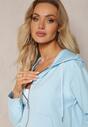 Bleumarin Compleu Trening din Bumbac 2-Piese Pantaloni cu Elastic în Talie și Buzunare și Bluză cu Fermoar Jenessta