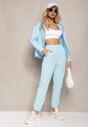 Bleumarin Compleu Trening din Bumbac 2-Piese Pantaloni cu Elastic în Talie și Buzunare și Bluză cu Fermoar Jenessta