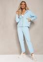 Bleumarin Compleu Trening din Bumbac 2-Piese Pantaloni cu Elastic în Talie și Buzunare și Bluză cu Fermoar Jenessta