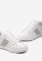 Biało-Srebrne Sneakersy Sznurowane Ozdobione Brokatem Vistasta