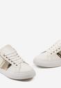 Biało-Złote Casualowe Sneakersy z Brokatem i Metalicznym Zdobieniem Tidalis