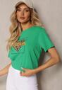 Tricou Verde din Bumbac cu Imprimeu Ornamental Frontal Menettia