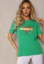 Tricou Verde din Bumbac cu Imprimeu Ornamental Frontal Menettia