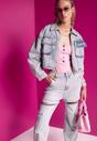 Niebieska Jeansowa Kurtka Oversize Cropped z Bawełny Tevissa