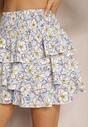 Jasnoniebieska Mini Spódnica w Kwiaty z Falbankami Norfila