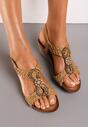 Brązowe Sandały na Koturnie Ozdobione Koralikami i Plecionymi Paskami Indissa