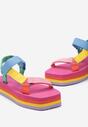 Różowo-Niebieskie Sportowe Sandały Zapinane na Rzep z Piankową Platformą Terith