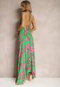 Zielona Sukienka Maxi z Wiązanymi Ramiączkami i Rozkloszowanym Dołem z Wiskozy w Kwiaty Rakussa