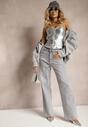 Jasnoszare Bawełniane Jeansy High Waist o Luźnym Fasonie Carinada