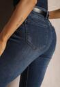 Granatowe  Dopasowane Jeansy Skinny Ozdobione Przedarciami Lanvera