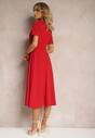 Czerwona Sukienka Midi z Rozkloszowanym Dołem i Wiązaniem w Pasie Nancis