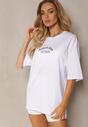 Biały Bawełniany T-shirt o Fasonie Oversize z Nadrukiem na Przodzie Lisitha