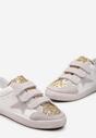 Złoto-Białe Sneakersy Ozdobione Brokatem z Rzepami Dolanda