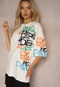 Biała Koszulka T-shirt z Napisami w Stylu Graffiti z Bawełny Venoma