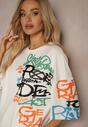 Biała Koszulka T-shirt z Napisami w Stylu Graffiti z Bawełny Venoma