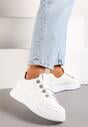 Sneakers Albi din Piele Ecologică cu Șireturi pe Talpă Groasă cu Zirconiu Decorativ Nevarra