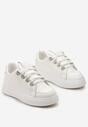 Sneakers Albi din Piele Ecologică cu Șireturi pe Talpă Groasă cu Zirconiu Decorativ Nevarra