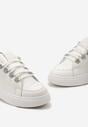 Sneakers Albi din Piele Ecologică cu Șireturi pe Talpă Groasă cu Zirconiu Decorativ Nevarra