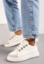 Sneakers Bej cu Șiret din Piele Ecologică pe Talpă Groasă cu Zirconiu Decorativ Nevarra