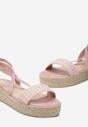 Różowe Sandały na Niskiej Platformie z Plecionki i Ozdobnymi Sznureczkami Dazella