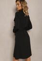 Czarna Sukienka Utility o Koszulowym Kroju z Kieszonkami i Paskiem Materiałowym Niobella