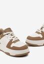 Beżowo-Białe Sneakersy Ozdobione Perforacją i Przeszyciami na Platformie Fradania