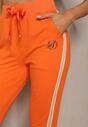 Pomarańczowe Spodnie Dresowe High Waist z Lampasami Skadia
