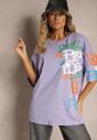Fioletowa Koszulka T-shirt z Napisami w Stylu Graffiti z Bawełny Venoma