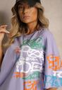 Fioletowa Koszulka T-shirt z Napisami w Stylu Graffiti z Bawełny Venoma