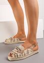 Ciemnobeżowe Sandały z Otwartym Noskiem na Podeszwie z Plecionki Ozdobione Metaliczną Klamrą Tivera