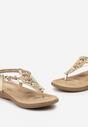 Złote Japonki Sandały z Biżuteryjną Aplikacją Darsia