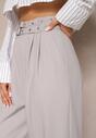 Pantaloni Gri High Waist Stil Costum cu Curele și Catarame Daklena
