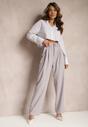 Pantaloni Gri High Waist Stil Costum cu Curele și Catarame Daklena
