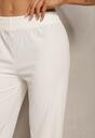 Białe Szerokie Spodnie z Delikatnie Prążkowanego Materiału Kasaida