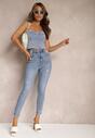 Blugi Skinny Casual Bleu Deschis din Bumbac cu Zgârieturi pe Picioare Cirea