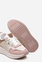 Różowe Sneakersy na Niskiej Platformie ze Wstawkami z Brokatu Quinnes