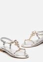 Srebrne Płaskie Sandały z Błyszczącymi Kryształkami na Transparentnych Paskach Drinea