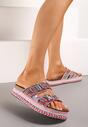 Papuci fucsia platformă model boho cu zirconii și catarame Meepka