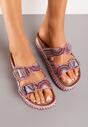 Papuci fucsia platformă model boho cu zirconii și catarame Meepka