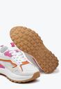 Beżowo-Różowo Sneakersy na Niskiej Platformie z Siateczką z Ozdobnymi Wstawkami Lelphine